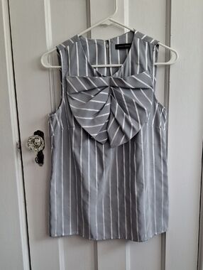 Banana Republic Gray and White Striped Bow-Front Sleeveless Camisole